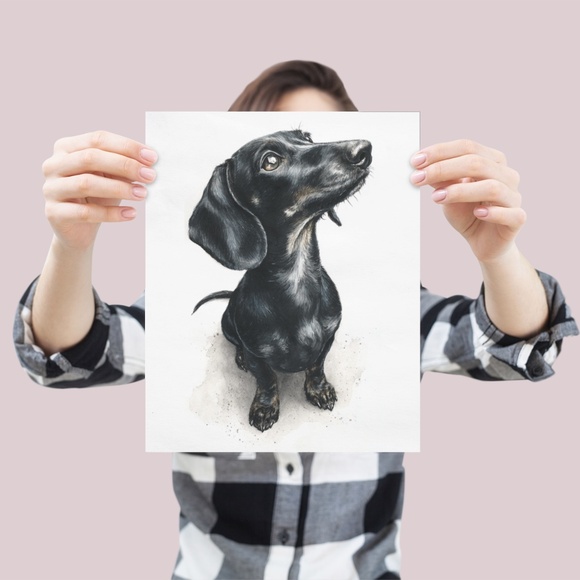 Watercolor Black Dachshund Dog Portrait Art Print – Unframed Fine Art Poster - Picture 4 of 5